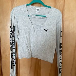 VS PINK cutout strappy front long sleeve top